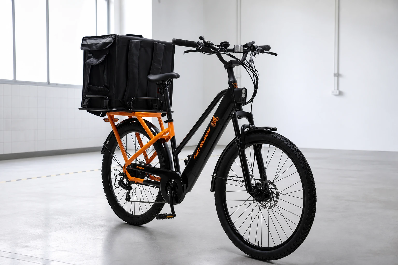 Delivery e-bike in a clean engineering inspection area